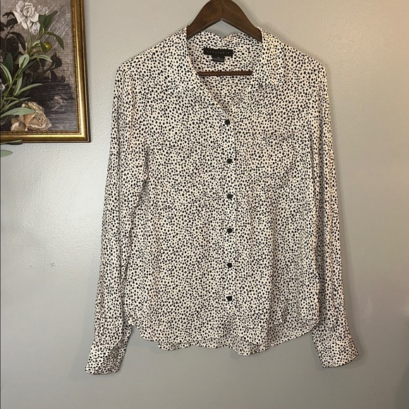 Sanctuary Polka Dot Button Down Blouse XS Black & Cream Rayon Lightweight Chic - Picture 5 of 8